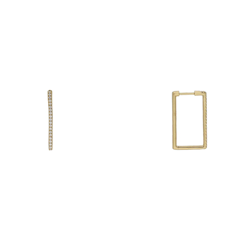 18ct Yellow Gold Diamond Rectangle Hoop Earrings
