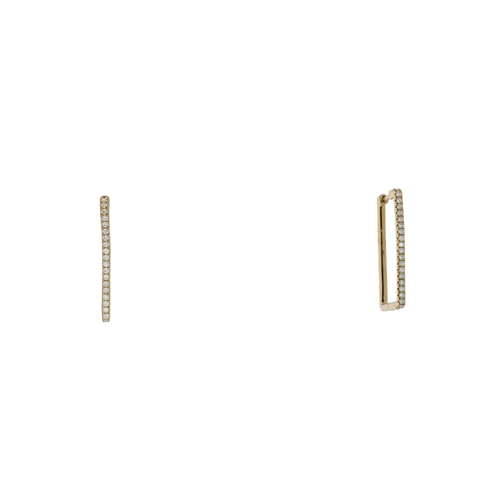 18ct Yellow Gold Diamond Rectangle Hoop Earrings