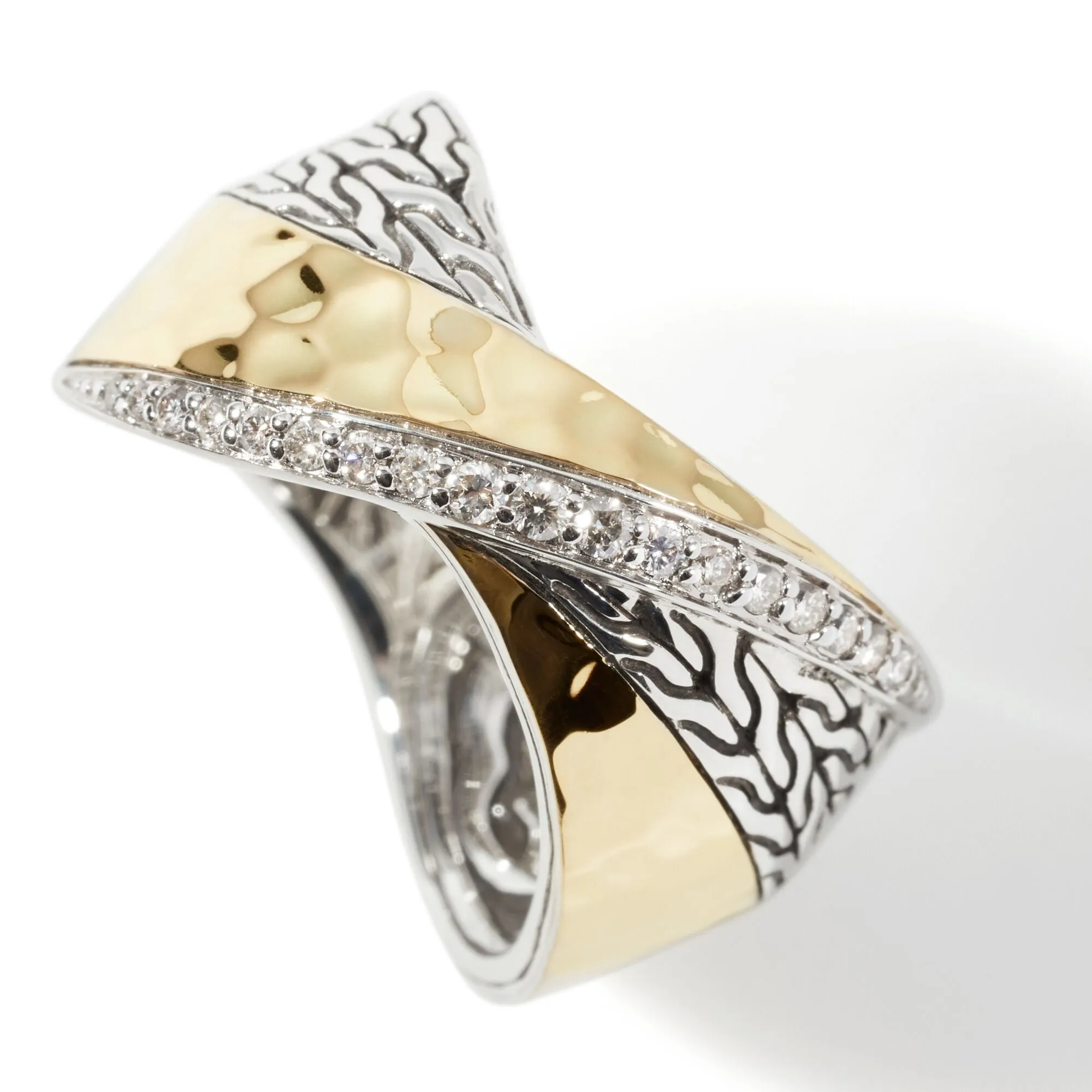 18K Gold and Sterling Silver Diamond Ring, size 7, by John Hardy