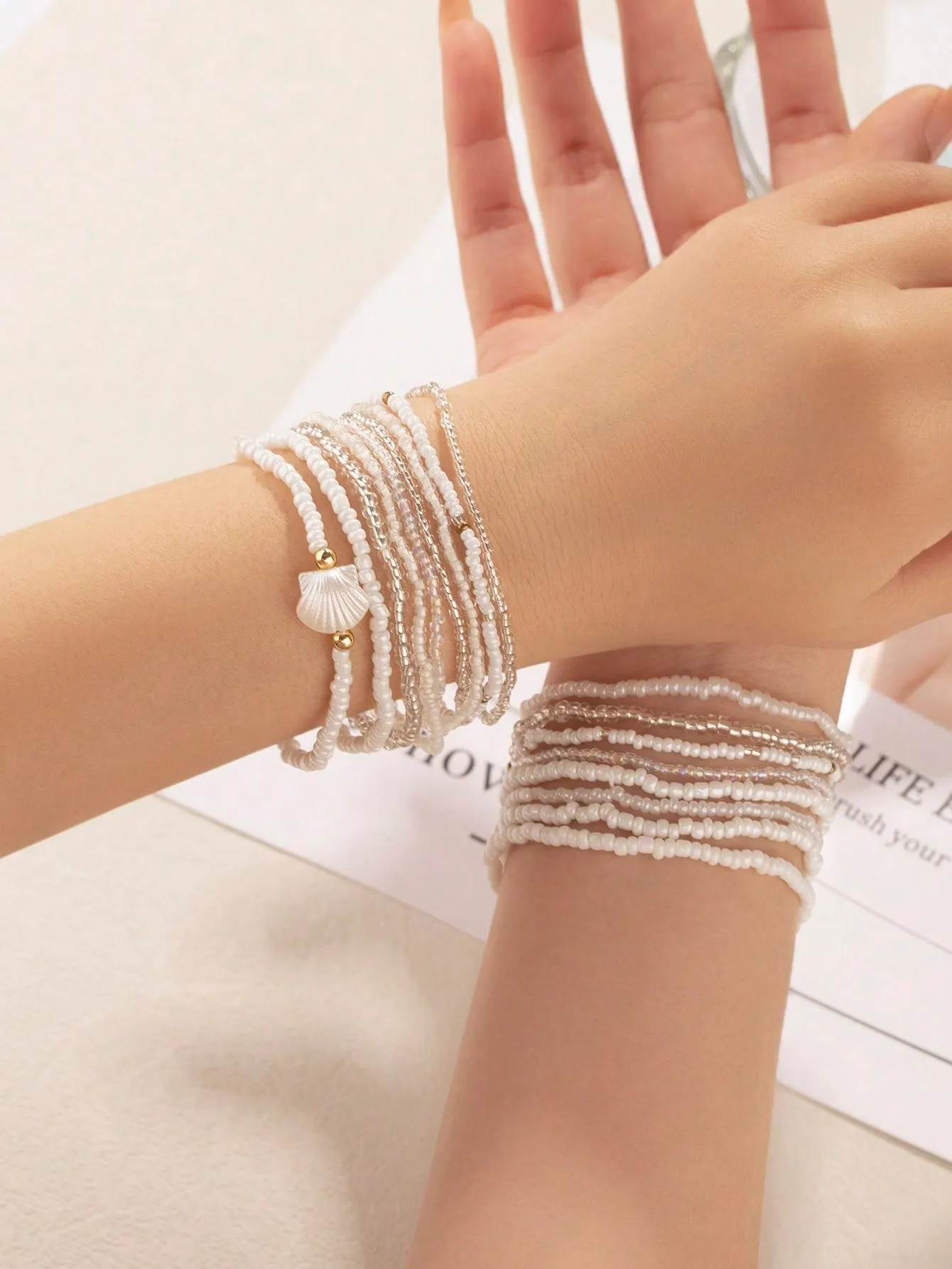 18pcs Women Bohemian Style Glass Bead & Seed Bead Stackable Colorful Bracelets