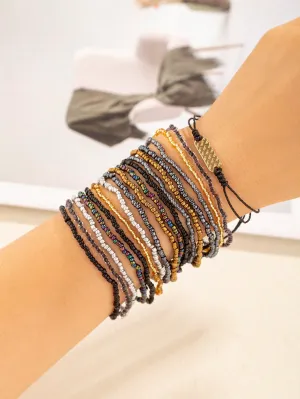 18pcs Women Bohemian Style Glass Bead & Seed Bead Stackable Colorful Bracelets