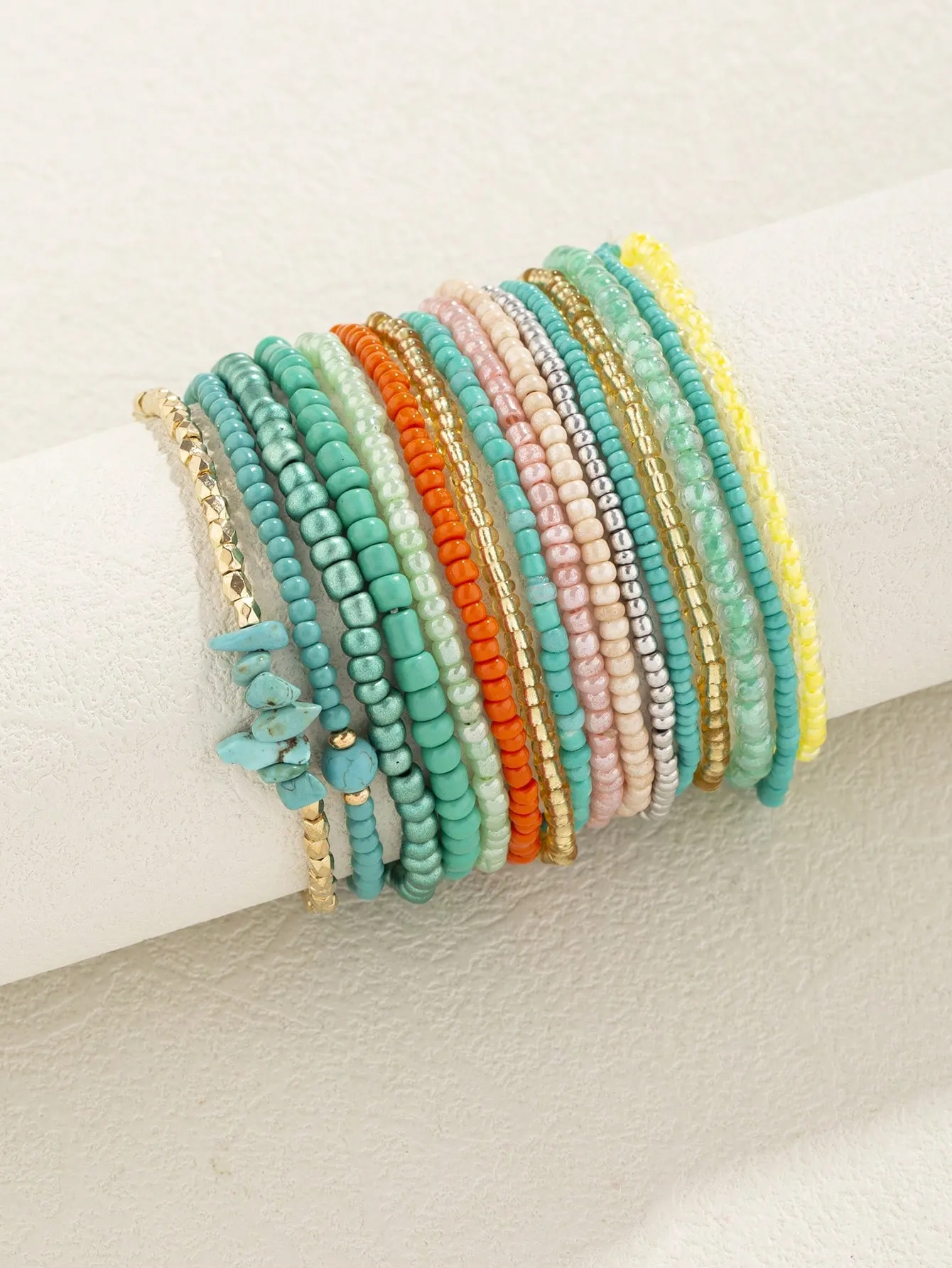 18pcs Women Bohemian Style Glass Bead & Seed Bead Stackable Colorful Bracelets