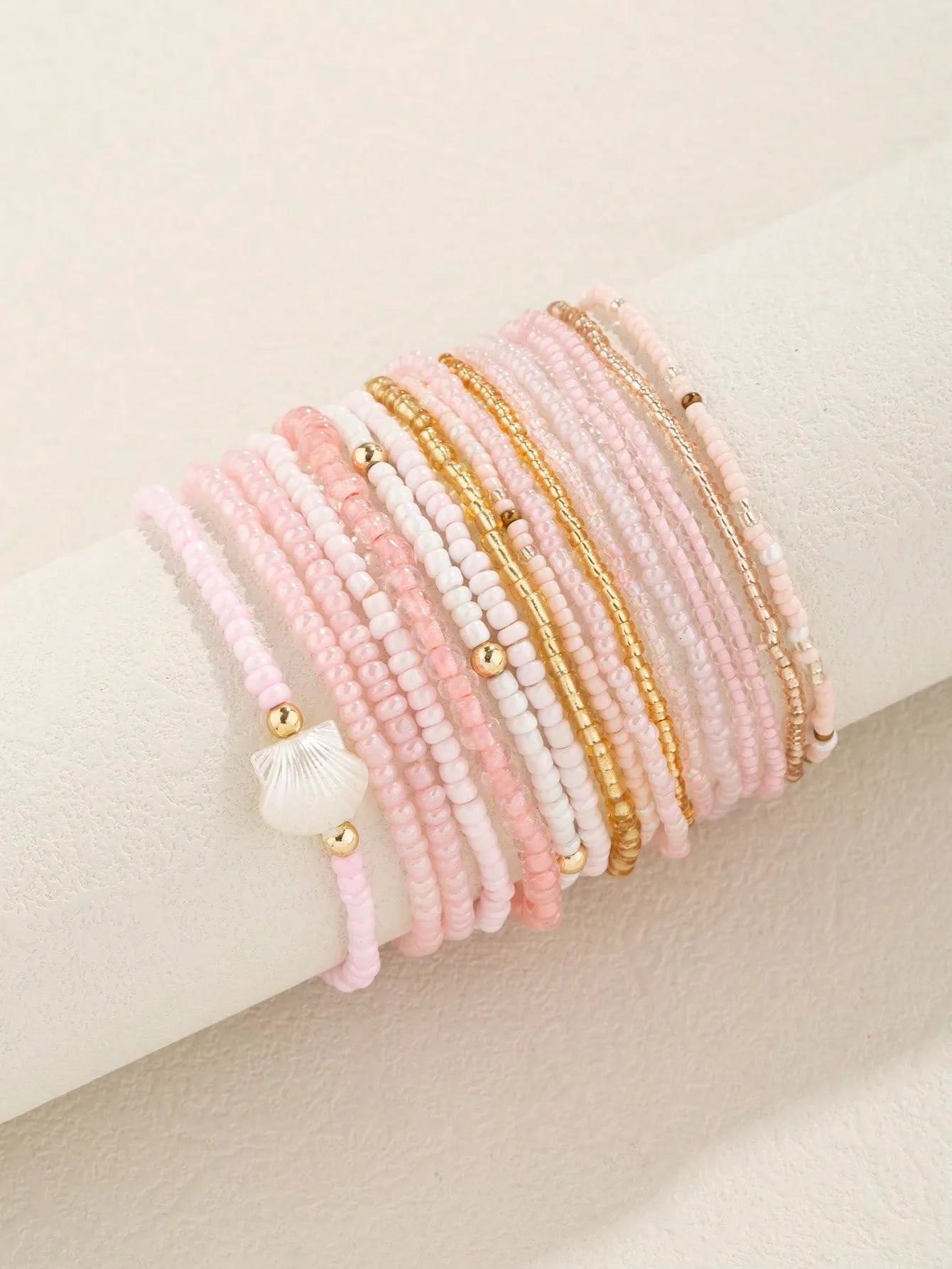 18pcs Women Bohemian Style Glass Bead & Seed Bead Stackable Colorful Bracelets