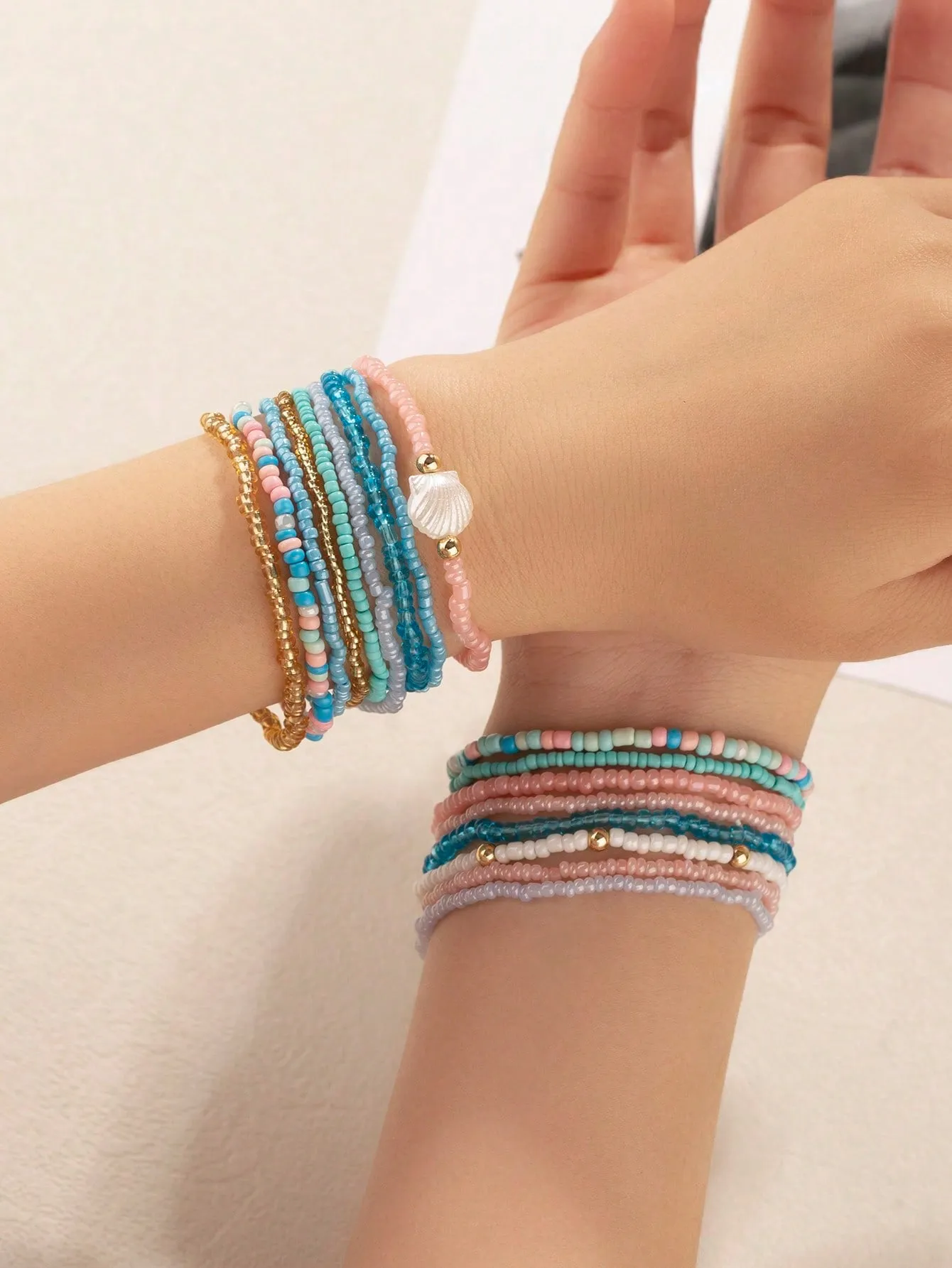 18pcs Women Bohemian Style Glass Bead & Seed Bead Stackable Colorful Bracelets