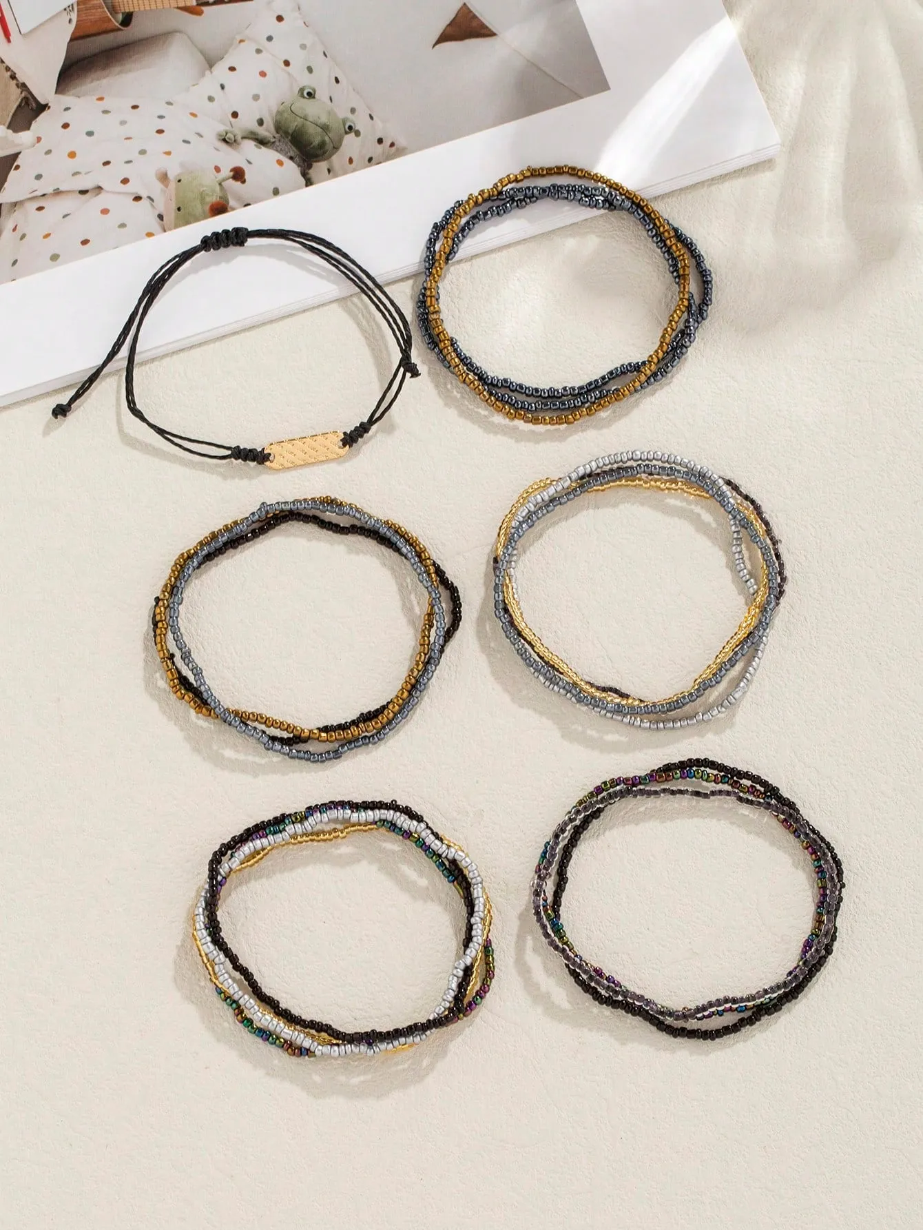 18pcs Women Bohemian Style Glass Bead & Seed Bead Stackable Colorful Bracelets