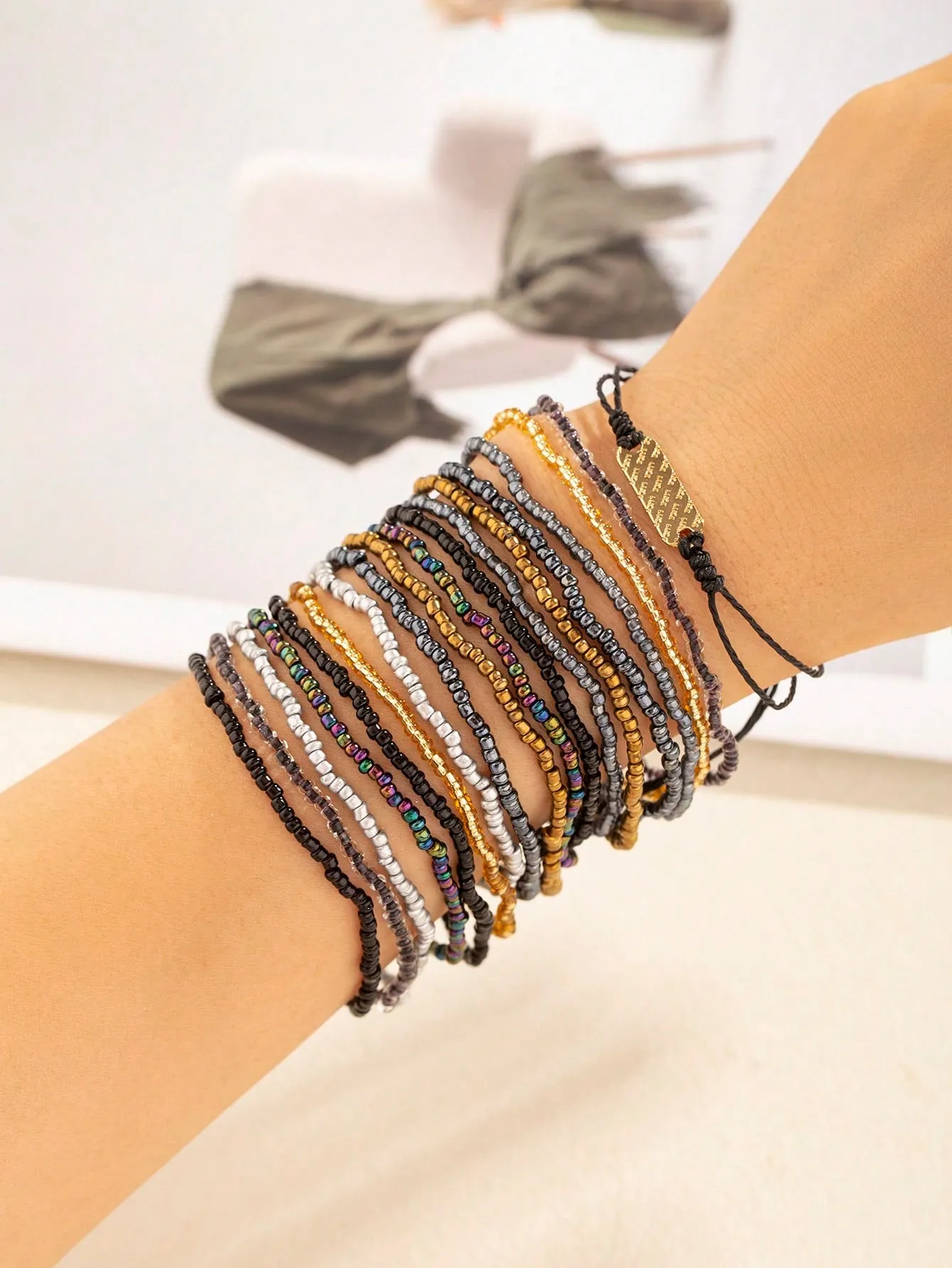 18pcs Women Bohemian Style Glass Bead & Seed Bead Stackable Colorful Bracelets