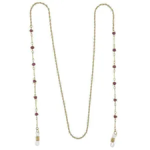 1928 Jewelry Purple Faux Cats Eye Bead Eyeglass Holder Chain Necklace 32"