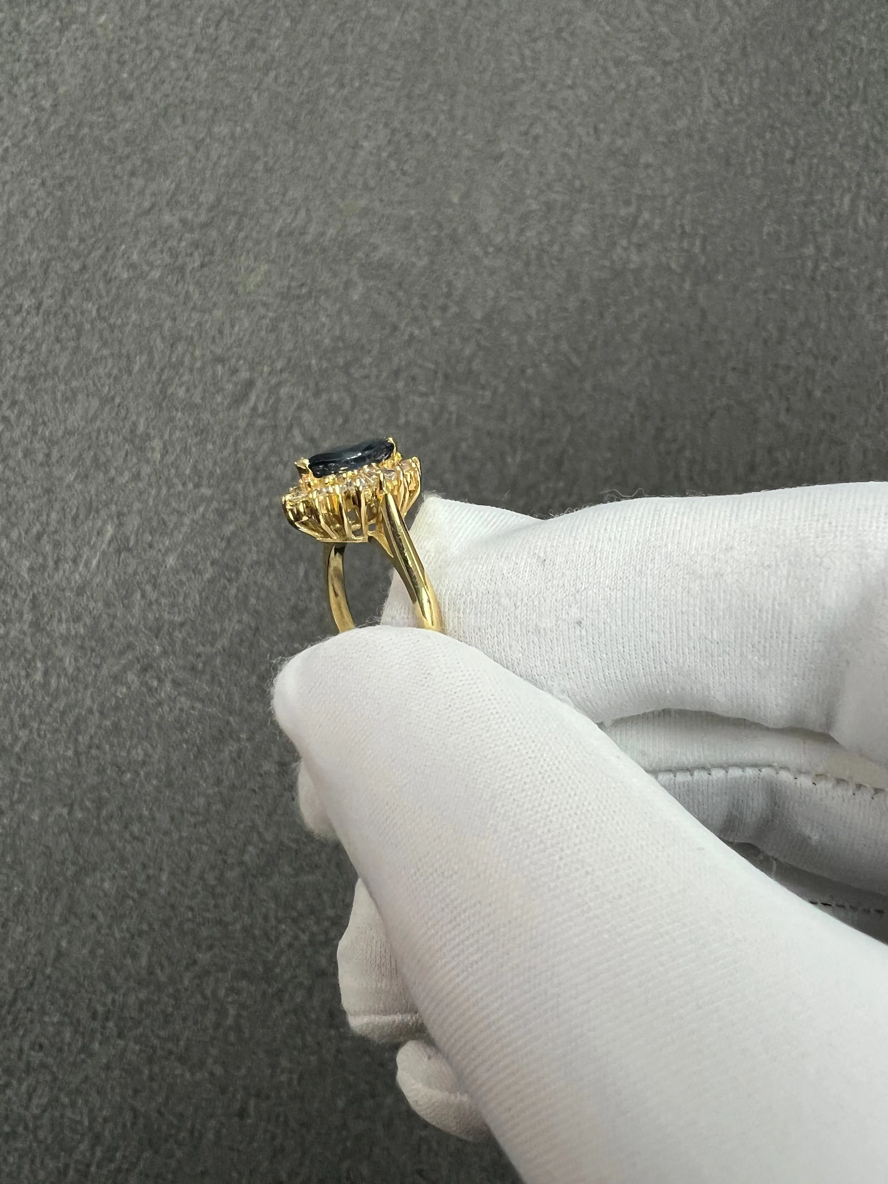 1980s Marquis Sapphire Diamond 14k Yellow Gold Cluster Ring