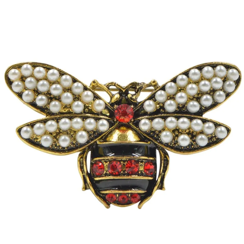 2 Colors Choose Rhinestone and Pearl Bee Brooches for Women