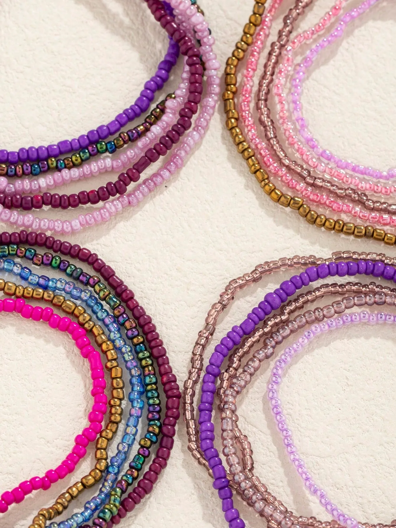 20pcs Bohemian Style Glass & Rice Bead Purple Stacking Bracelets