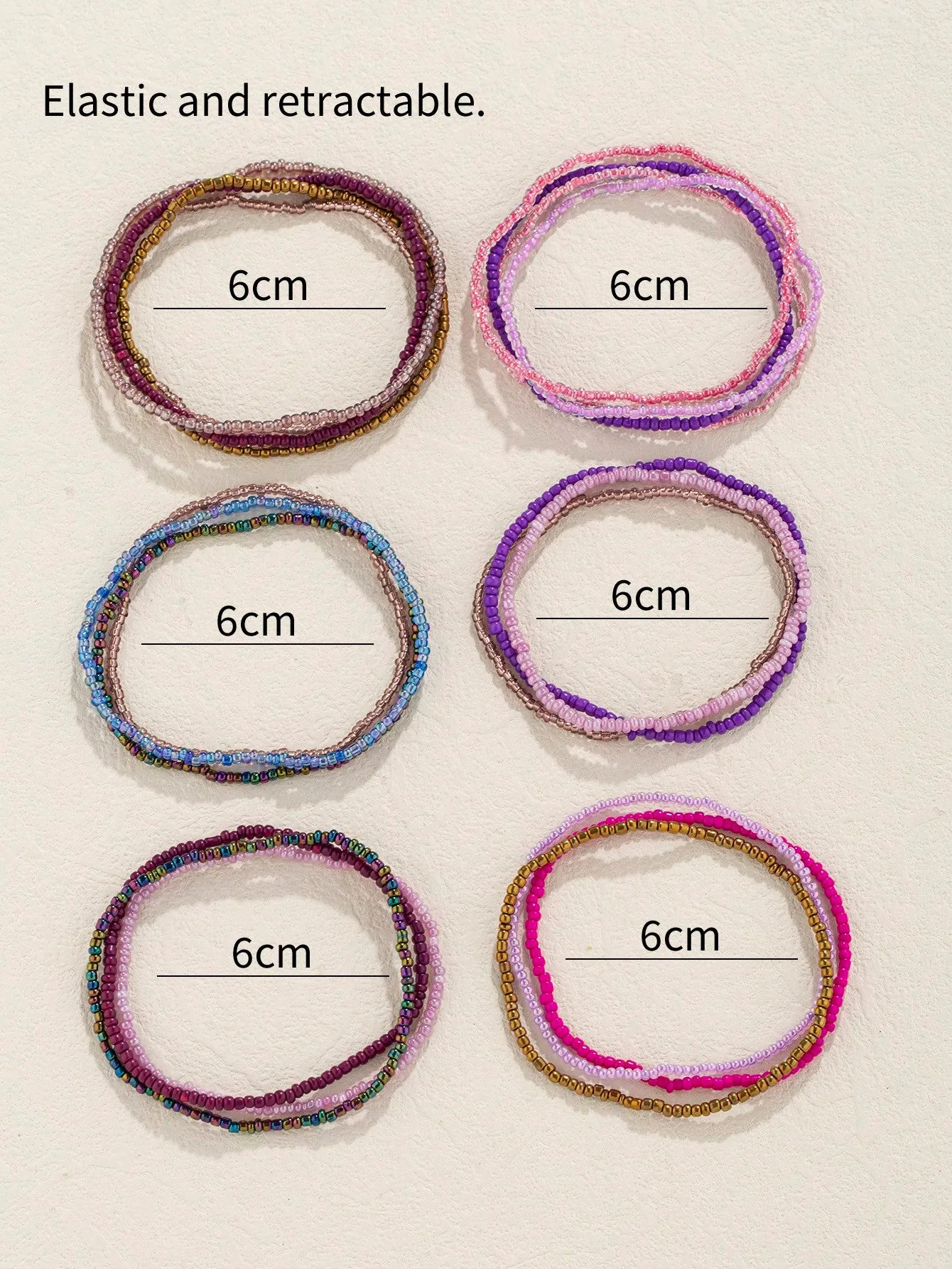 20pcs Bohemian Style Glass & Rice Bead Purple Stacking Bracelets