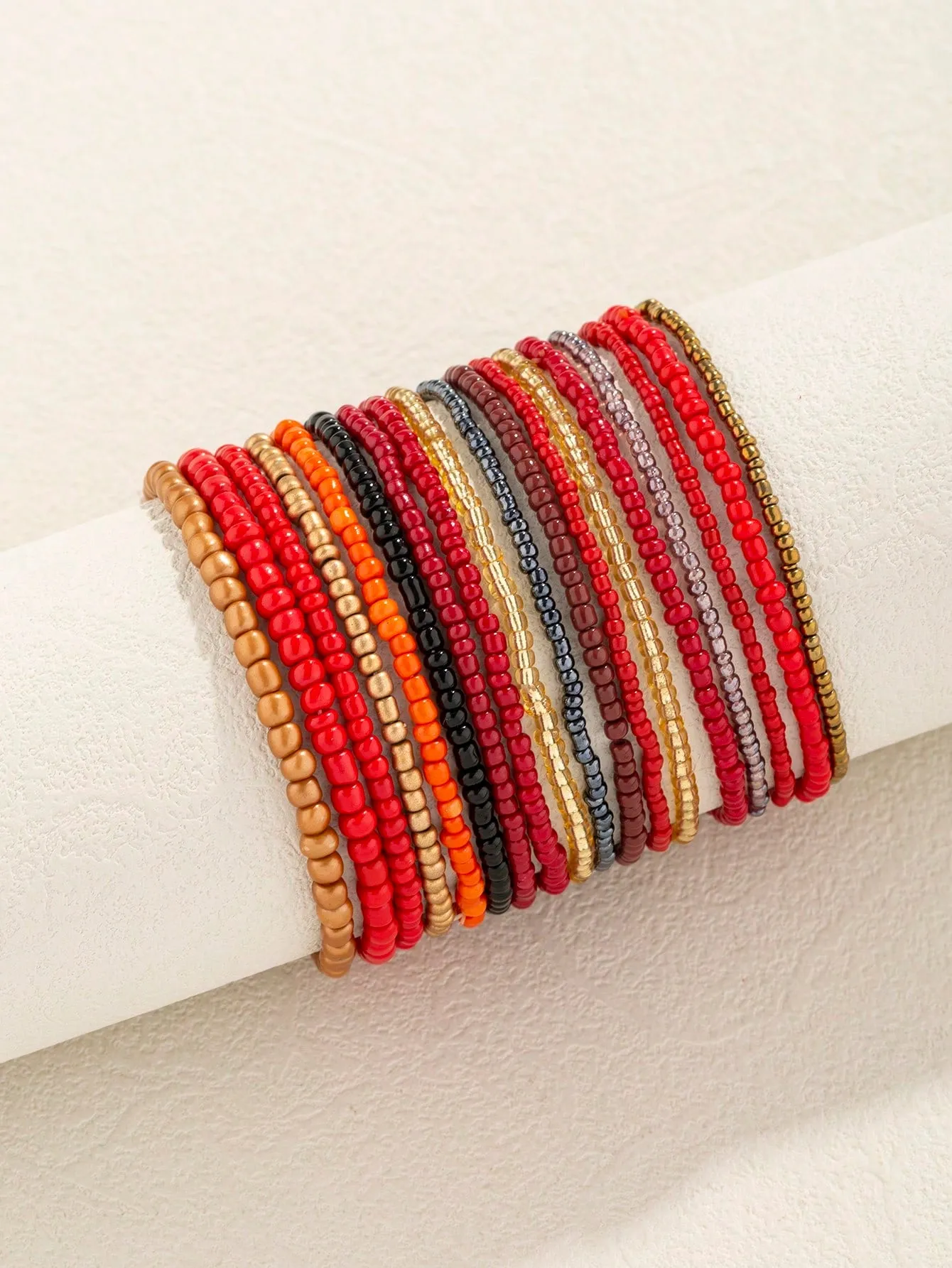 20pcs Bohemian Style Glass & Rice Bead Purple Stacking Bracelets
