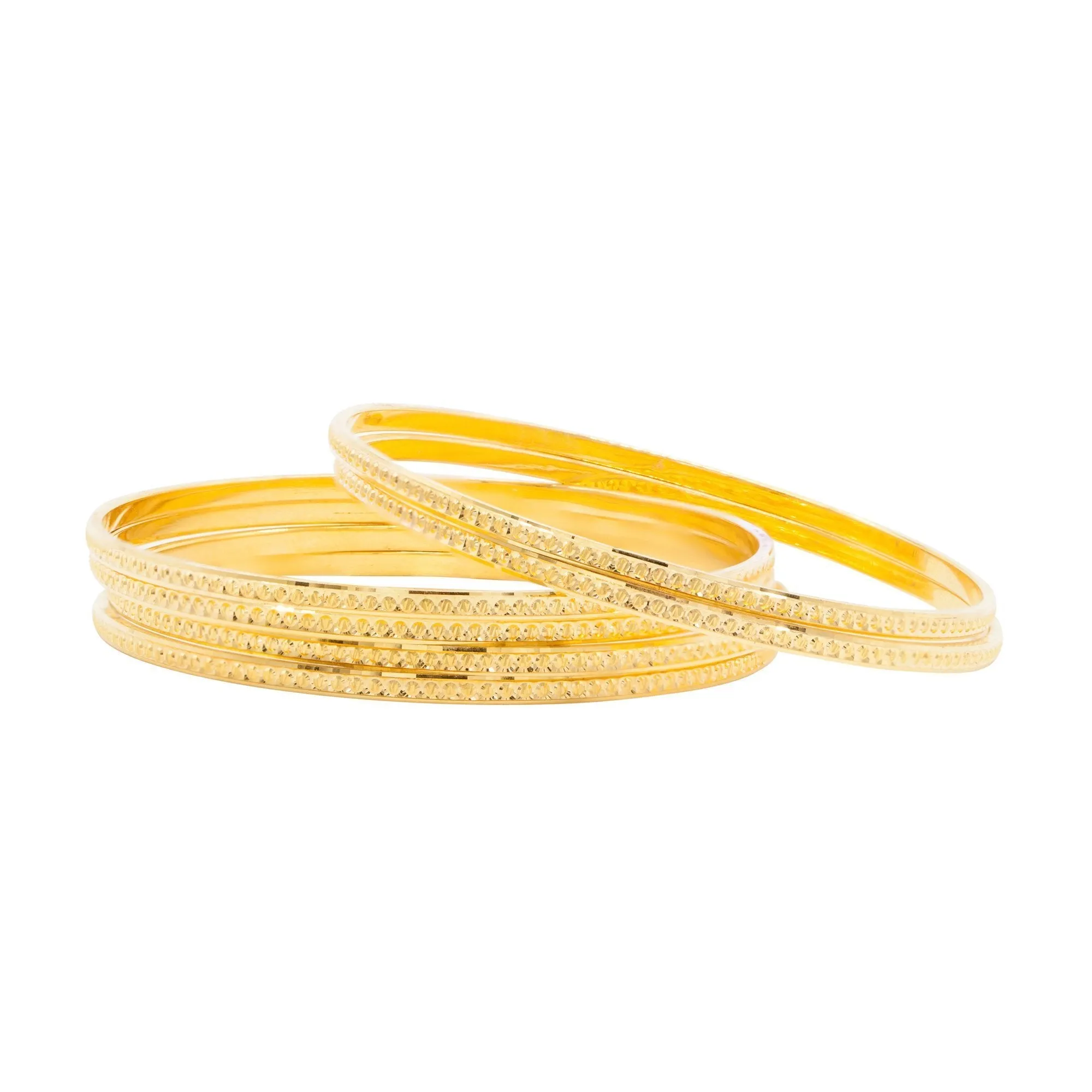 22K Yellow Gold 6 Piece Bangle Set W/ Diamond Cutting