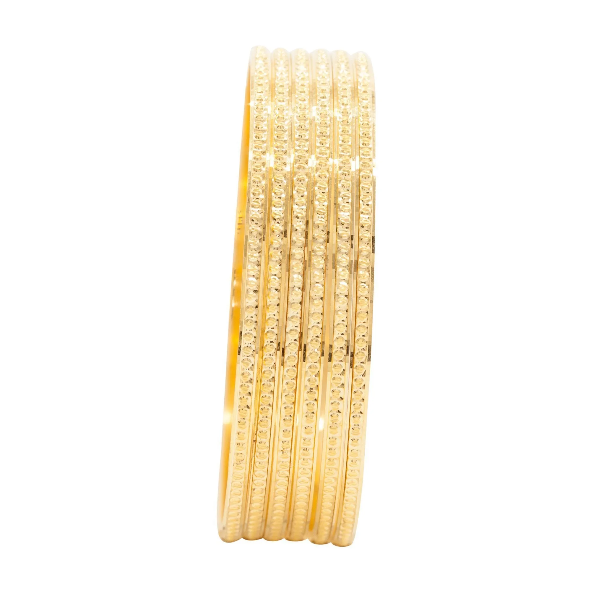 22K Yellow Gold 6 Piece Bangle Set W/ Diamond Cutting