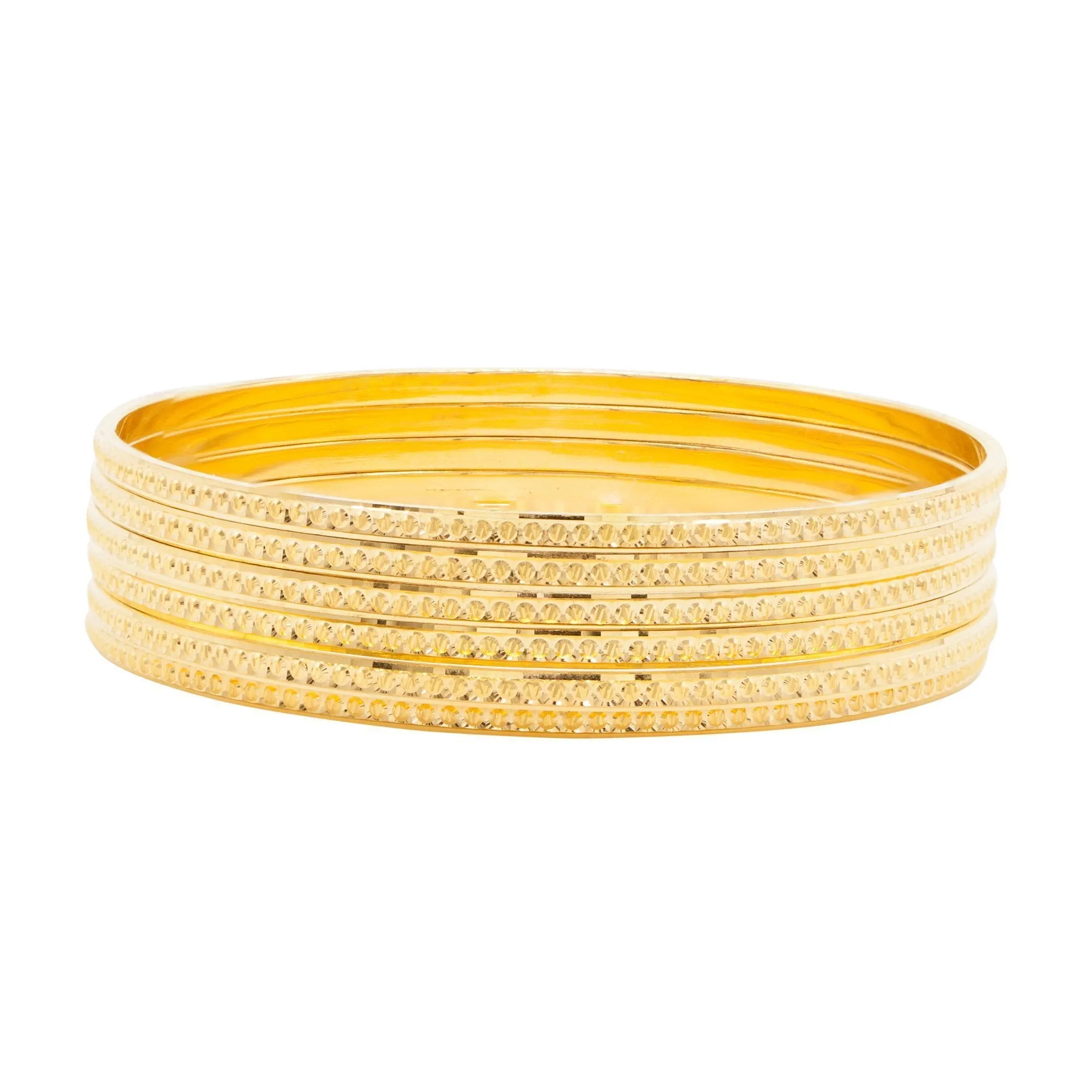 22K Yellow Gold 6 Piece Bangle Set W/ Diamond Cutting