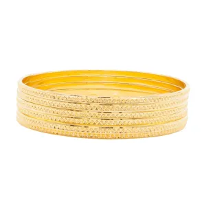 22K Yellow Gold 6 Piece Bangle Set W/ Diamond Cutting