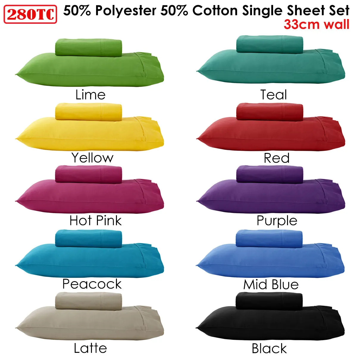 280TC 50% Polyester 50% Cotton Sheet Set | Single | Peacock