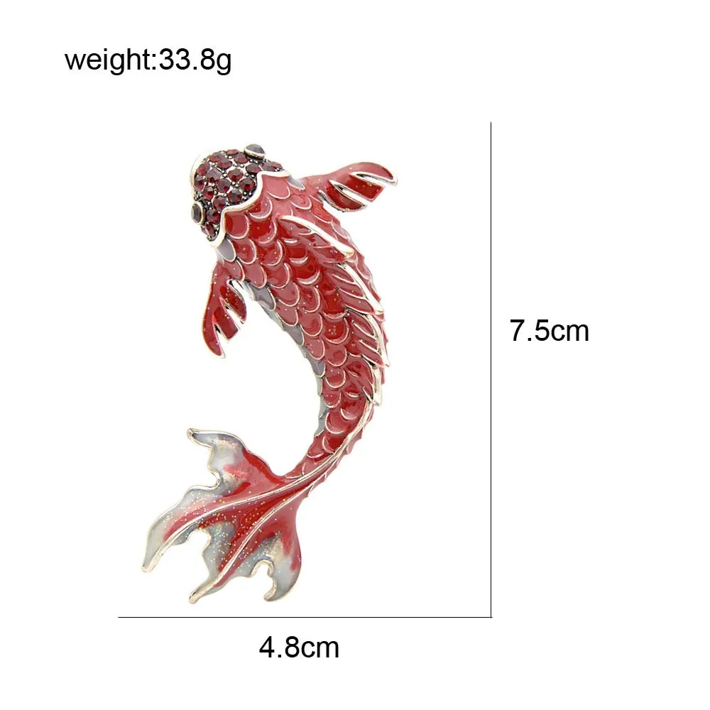 3 Colors Available Red Enamel Fish Brooches for Women