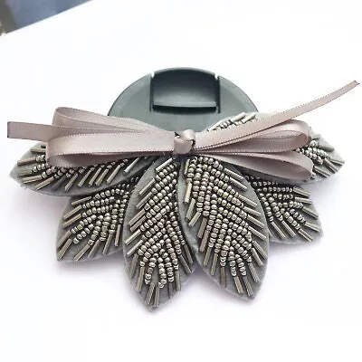 3 COLORS / Sew On Beaded Flower Leaves Floral Patch Applique Accessories DIY