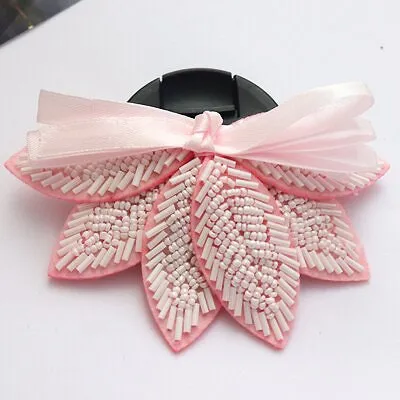 3 COLORS / Sew On Beaded Flower Leaves Floral Patch Applique Accessories DIY