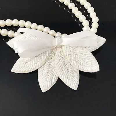 3 COLORS / Sew On Beaded Flower Leaves Floral Patch Applique Accessories DIY