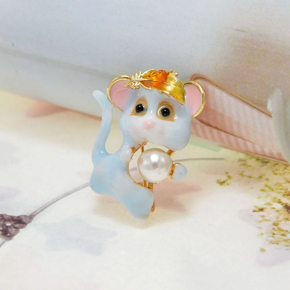 4 Colors Choose Enamel Mouse Brooches