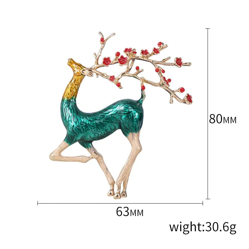 4 Colors Enamel Red Plum Blossom Elk Brooches For Men