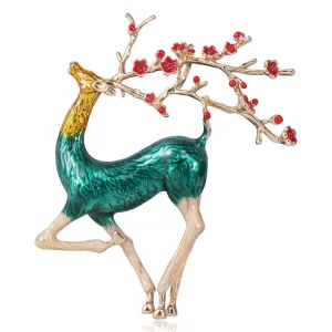 4 Colors Enamel Red Plum Blossom Elk Brooches For Men