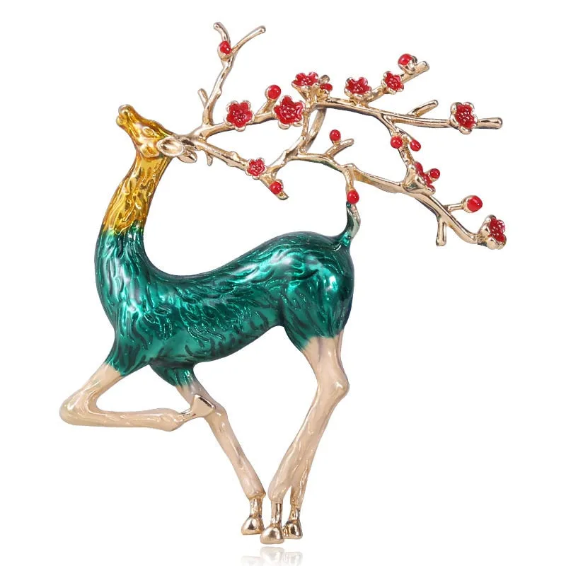 4 Colors Enamel Red Plum Blossom Elk Brooches For Men