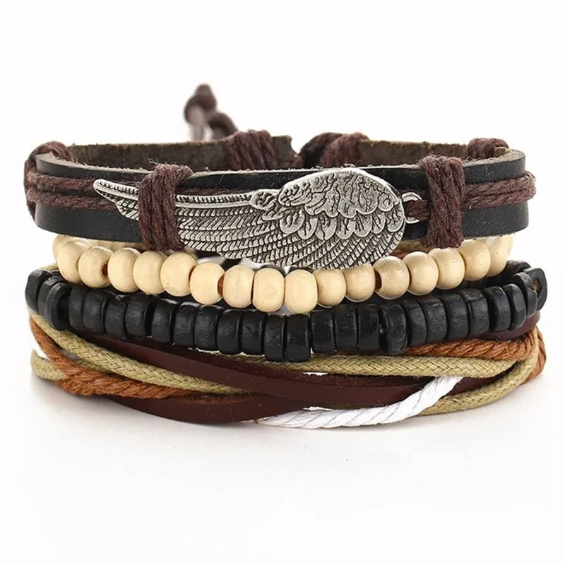 4 pcs/set Bohemian Style Bead Multilayer Leather Bracelets