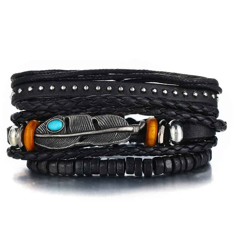 4 pcs/set Bohemian Style Bead Multilayer Leather Bracelets