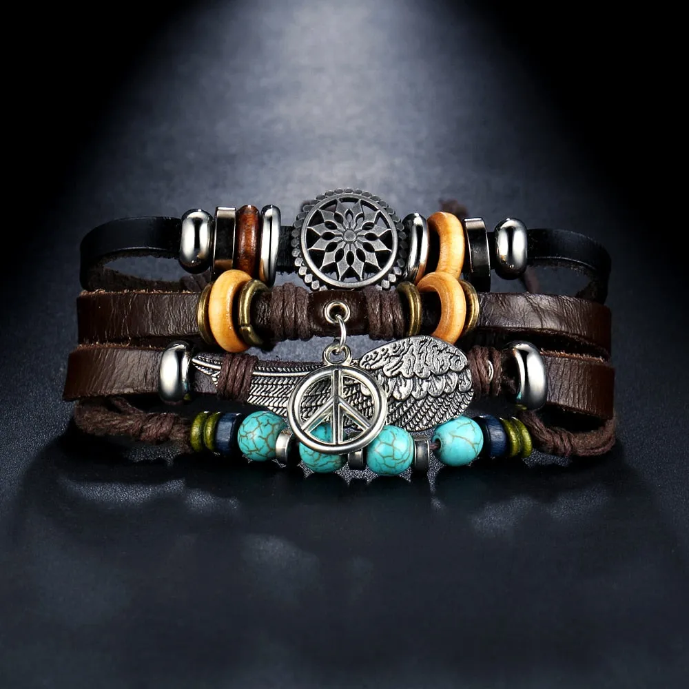 4 pcs/set Bohemian Style Bead Multilayer Leather Bracelets