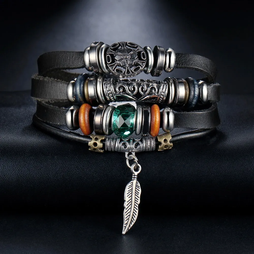 4 pcs/set Bohemian Style Bead Multilayer Leather Bracelets
