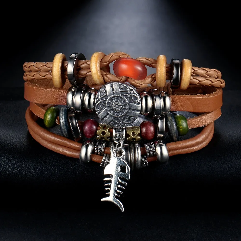 4 pcs/set Bohemian Style Bead Multilayer Leather Bracelets