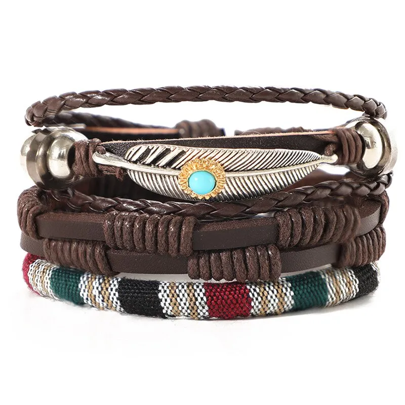 4 pcs/set Bohemian Style Bead Multilayer Leather Bracelets