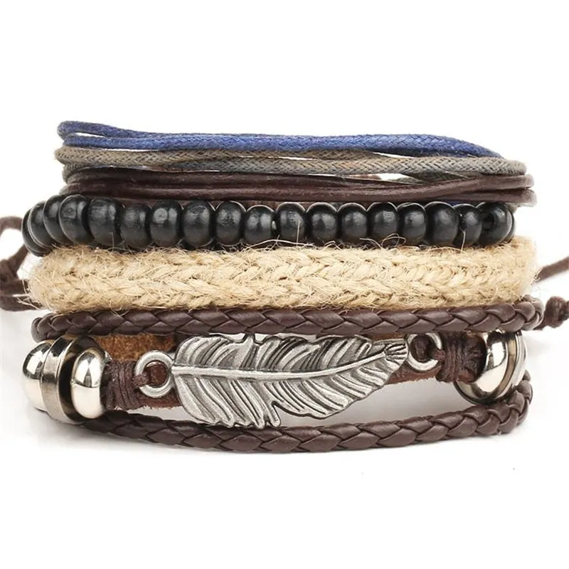 4 pcs/set Bohemian Style Bead Multilayer Leather Bracelets