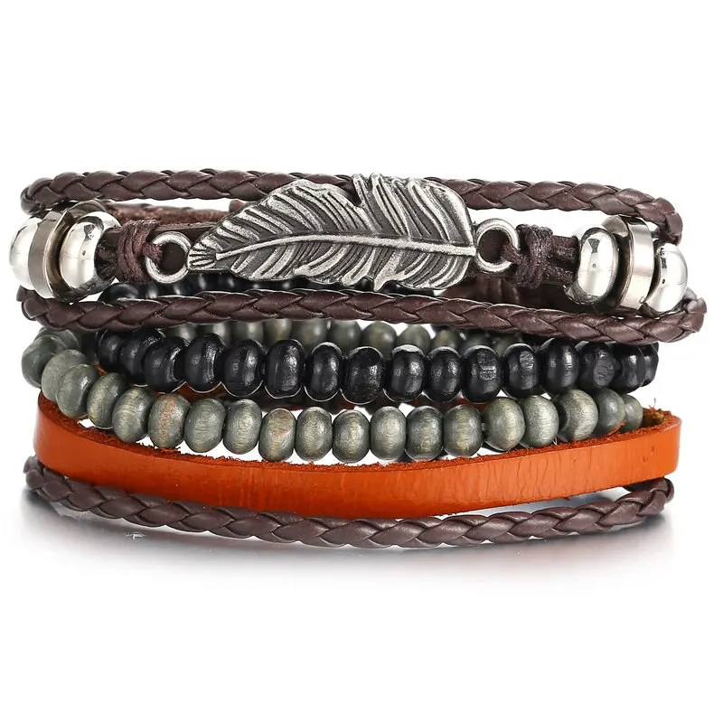 4 pcs/set Bohemian Style Bead Multilayer Leather Bracelets