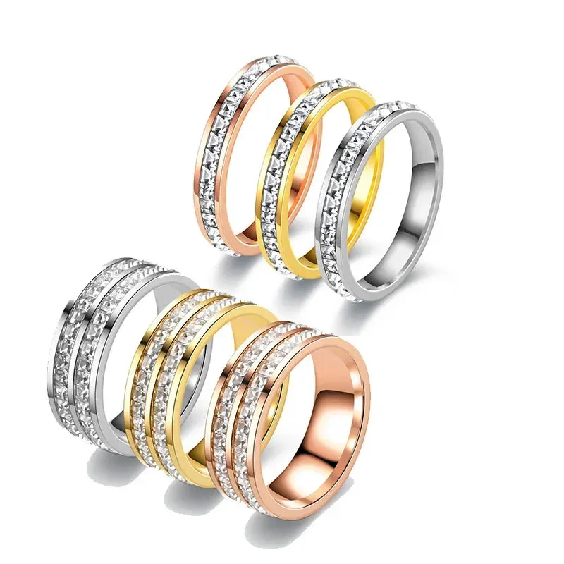 4mm/8mm Stainless Steel Lover Couples Men Women CZ Rings