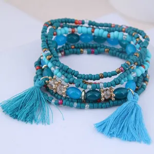 6pcs Bohemian Tassel Charm Multicolors Beads Bracelets Set