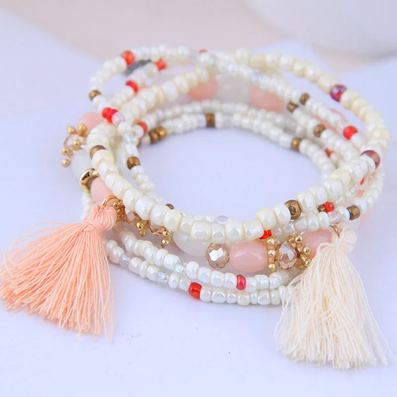 6pcs Bohemian Tassel Charm Multicolors Beads Bracelets Set