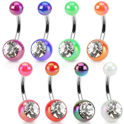 8 Pack Metallic Gem Belly Rings