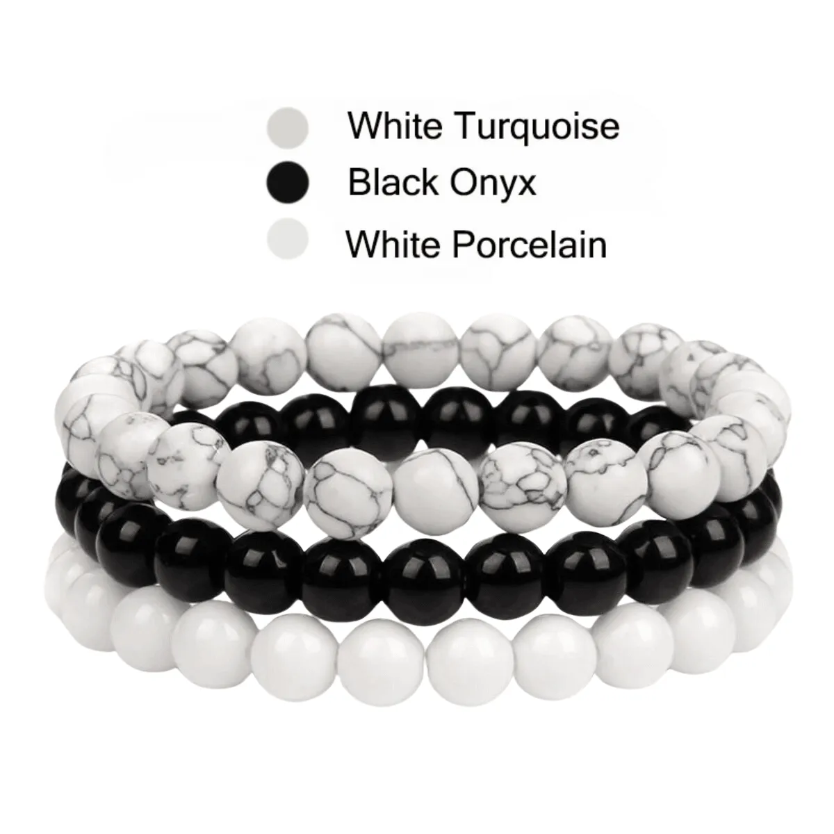 8mm 3Pcs Natural Stone Bracelet