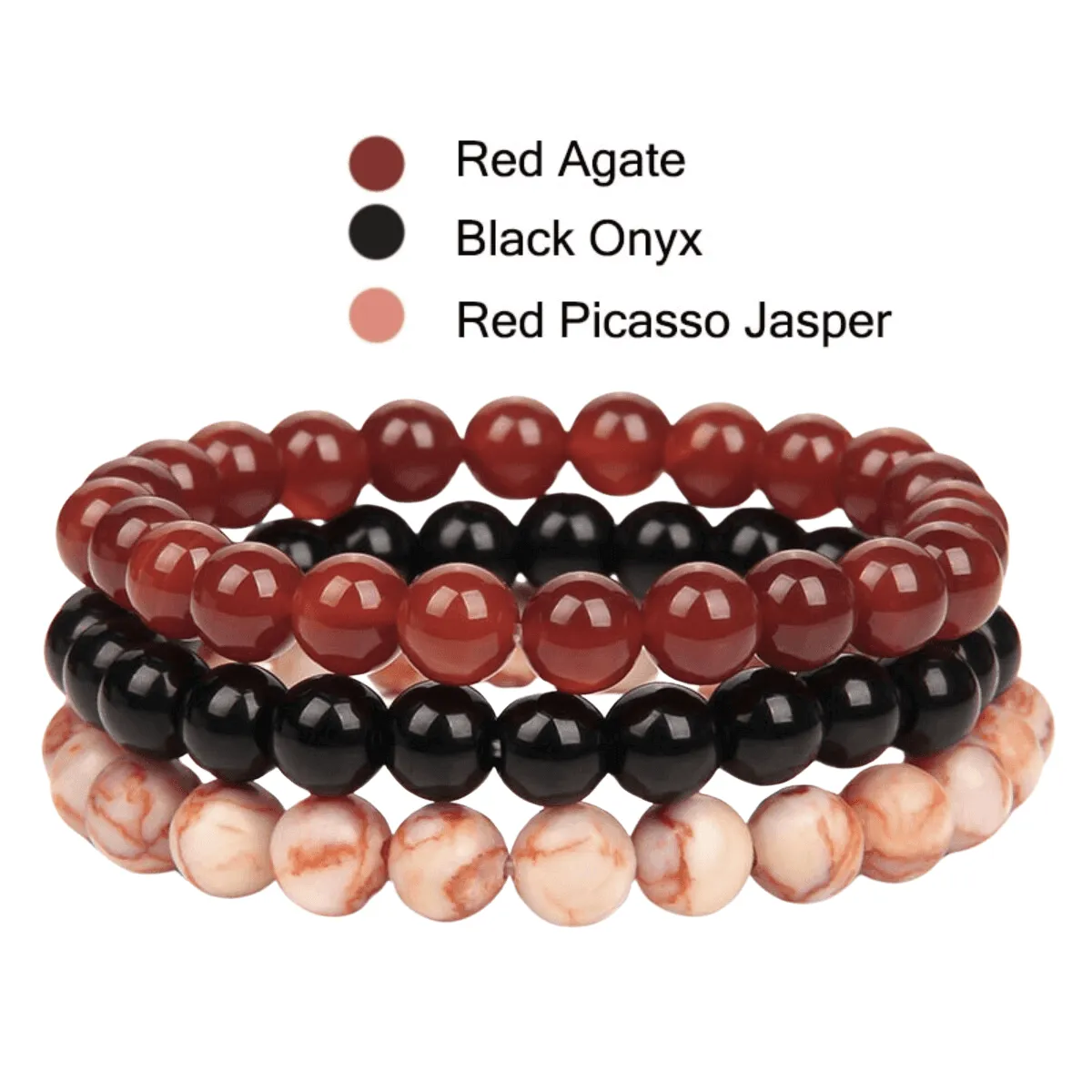 8mm 3Pcs Natural Stone Bracelet