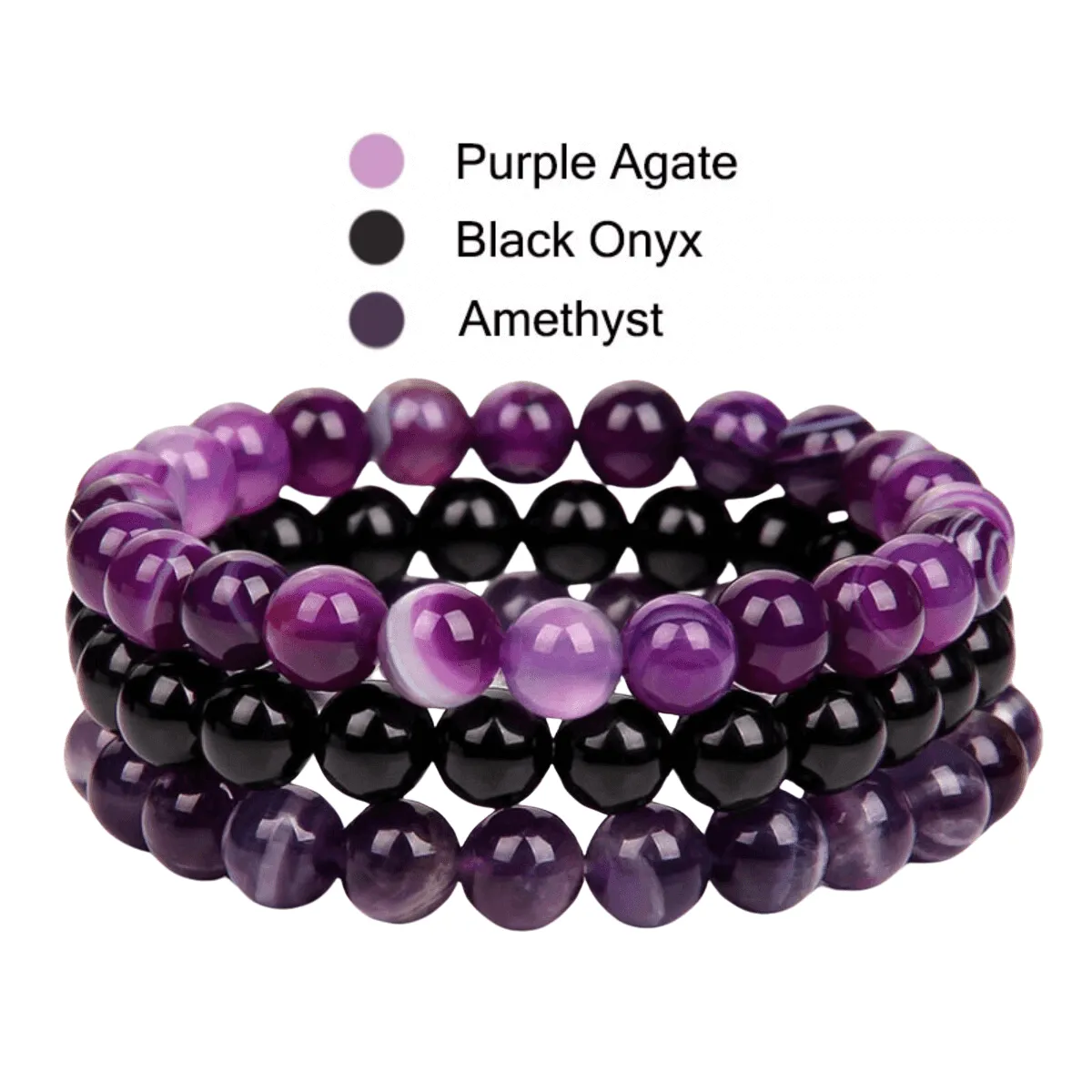 8mm 3Pcs Natural Stone Bracelet