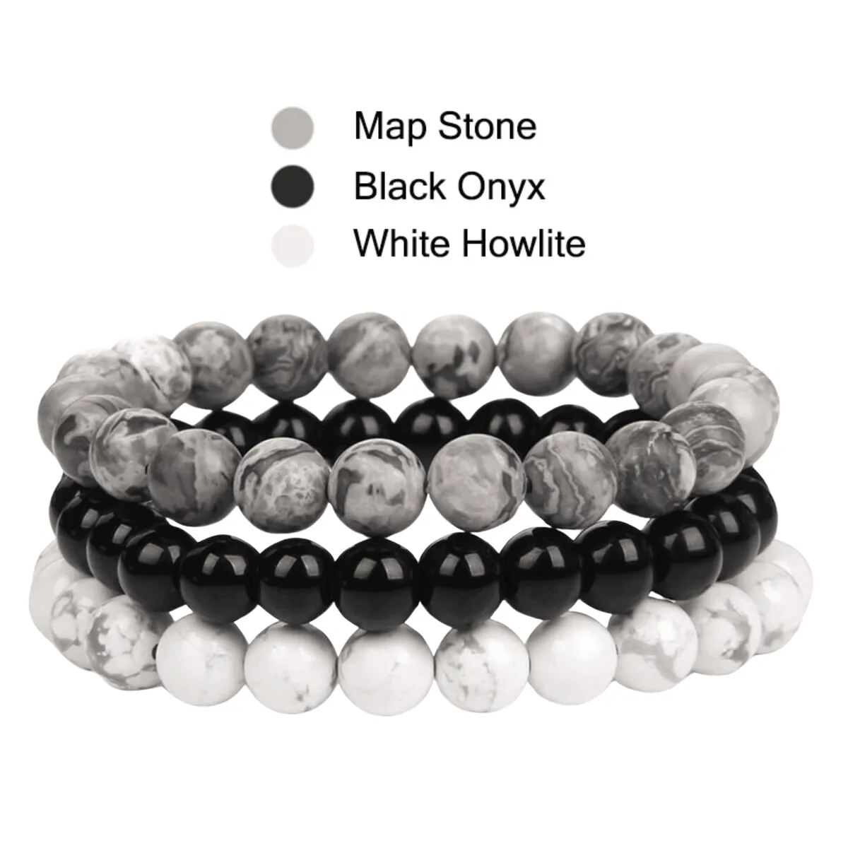 8mm 3Pcs Natural Stone Bracelet