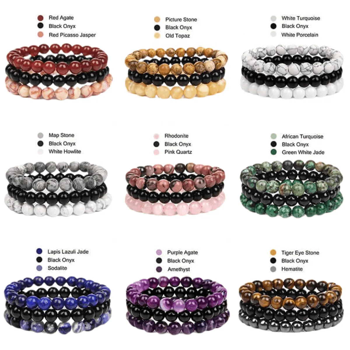 8mm 3Pcs Natural Stone Bracelet