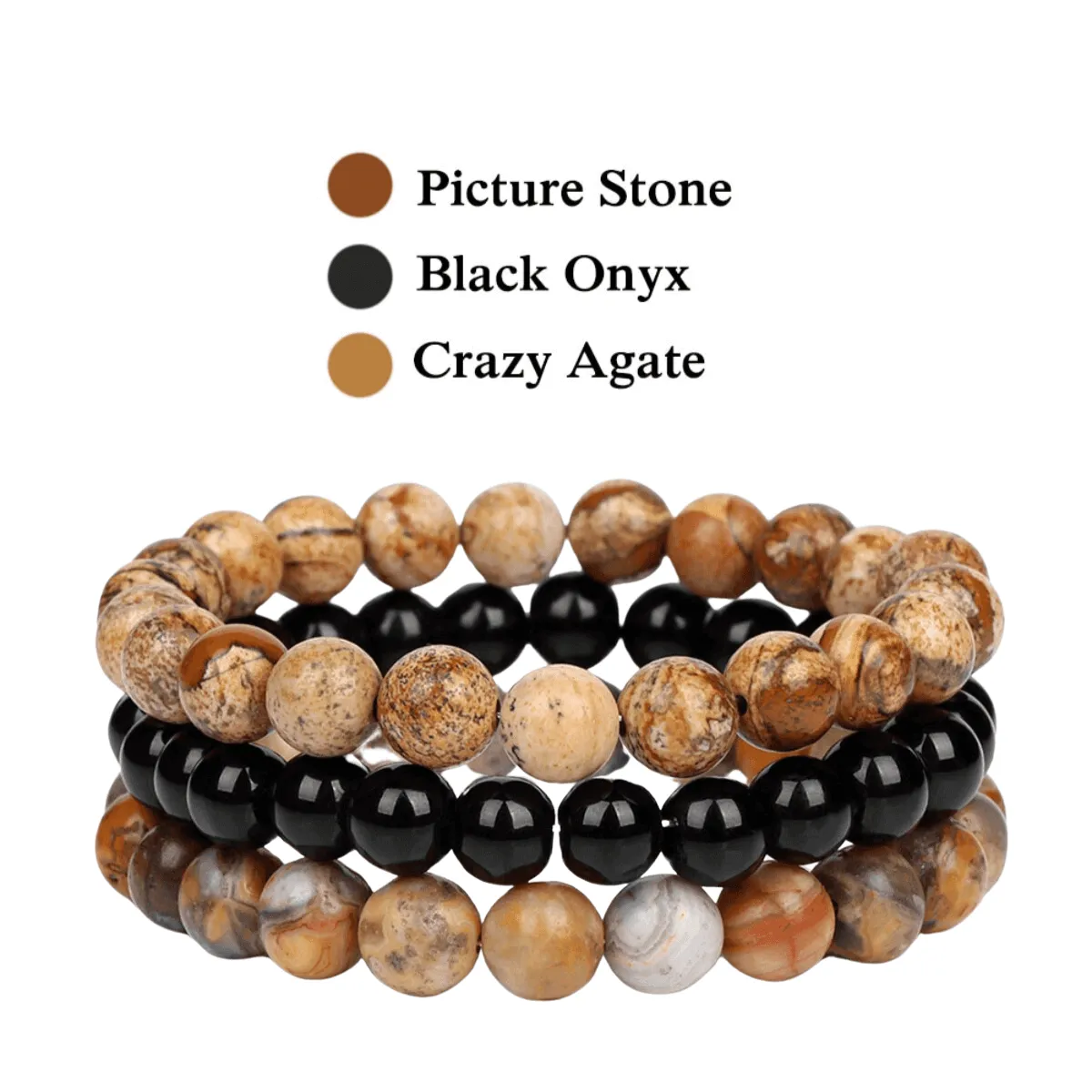 8mm 3Pcs Natural Stone Bracelet