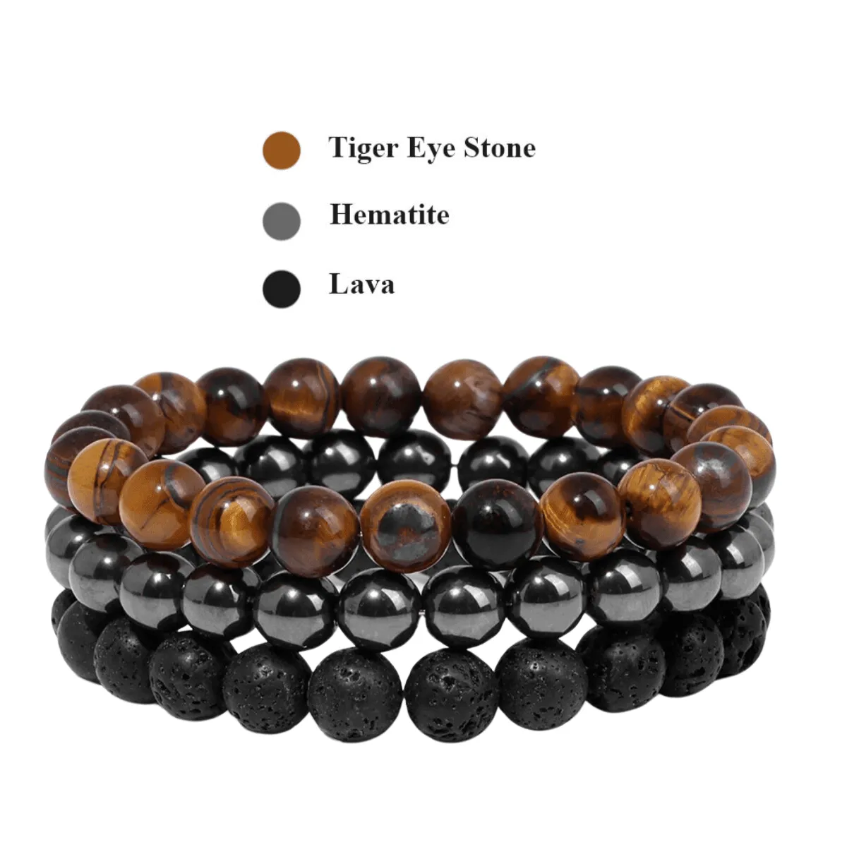8mm 3Pcs Natural Stone Bracelet