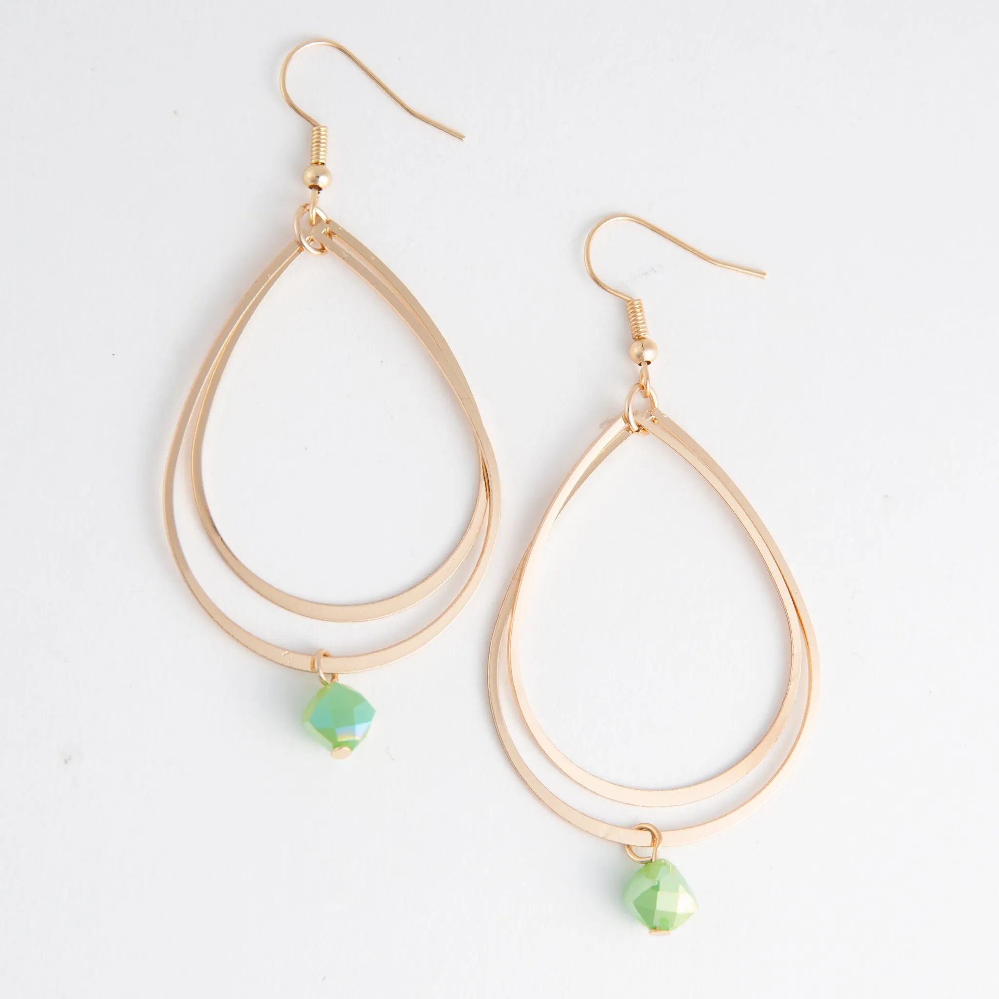 Acadia Jade Green Glass Gold Teardrop Drop Earrings