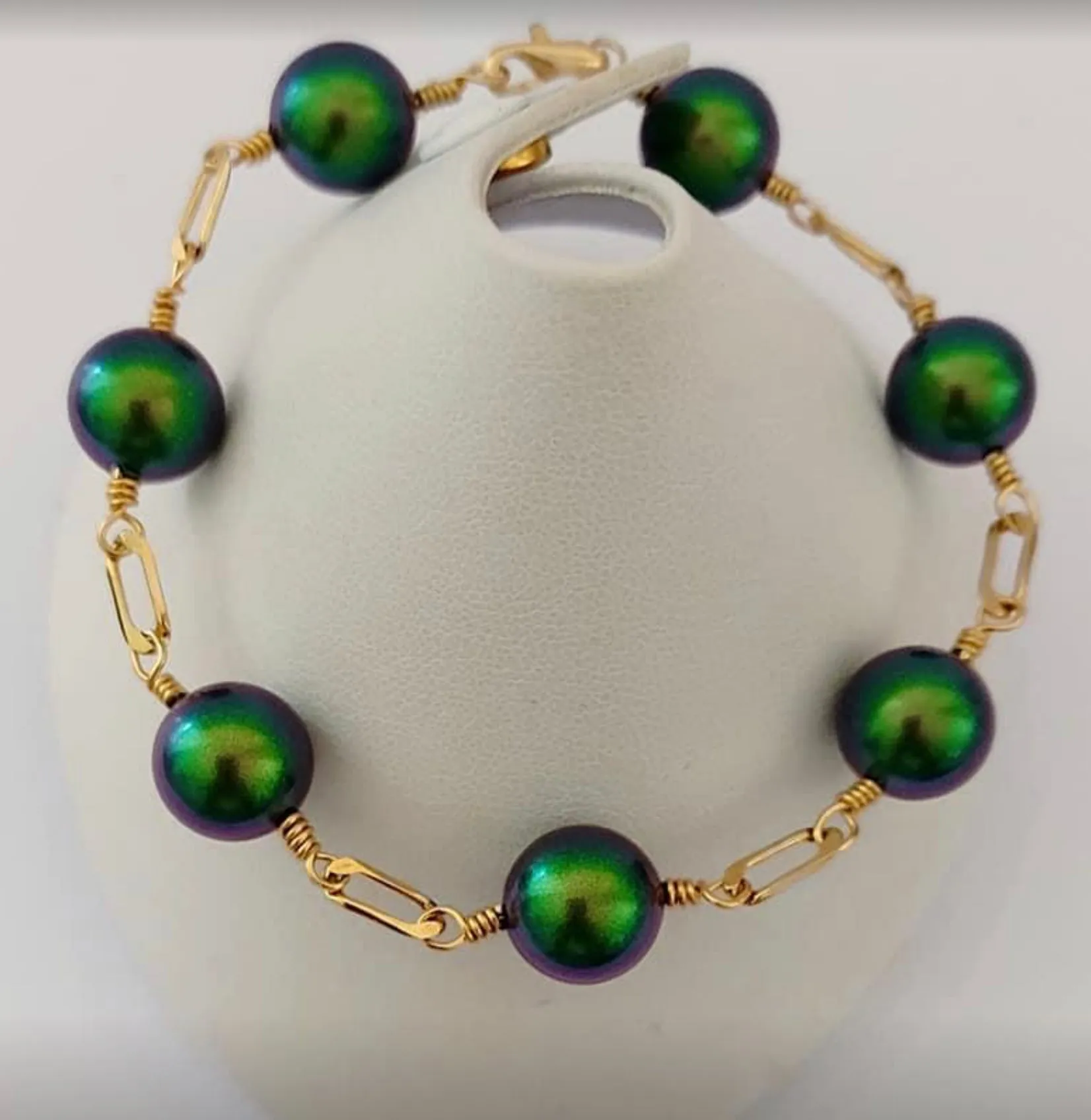 AIREENA - 12mm Dark Green Swarovski Pearl Full Set With 14K GF